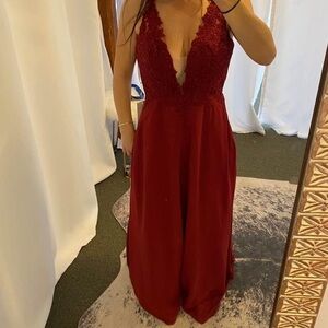 Elegant Burgundy Lace Gown